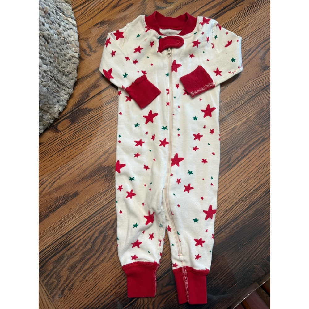 Moon and Back Romper Kids 3-6 Months Red Star Print Organic Cotton Pajamas